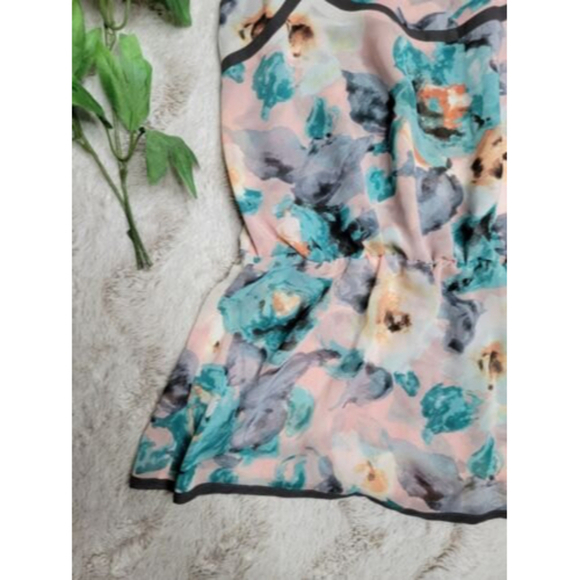 Bellatrix Watercolor Floral Print Beaded Shoulder Sleeveless Peplum Blouse Sz S - Picture 6 of 10